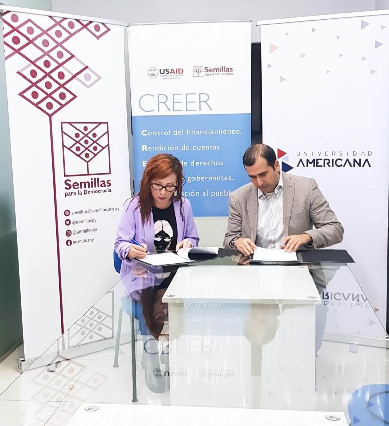 Semillas para la Democracia y la Universidad Americana firman convenio en el marco del Proyecto CREER